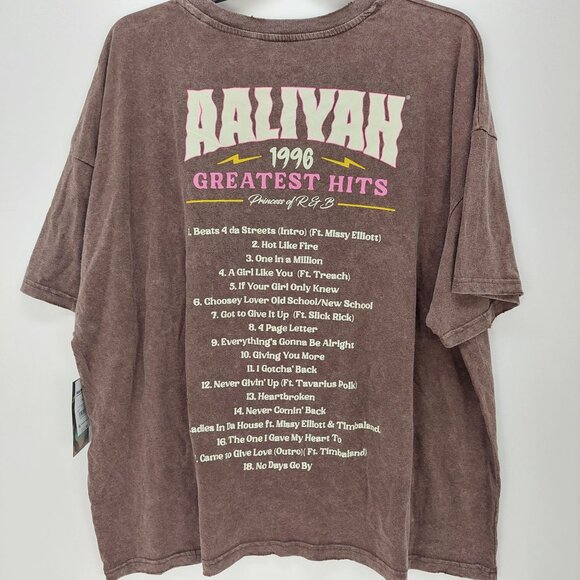 NWT Aaliyah Greatest Hits 1996 Brown Graphic T-Shirt Distressed-Washed Look 2XL - Picture 2 of 9